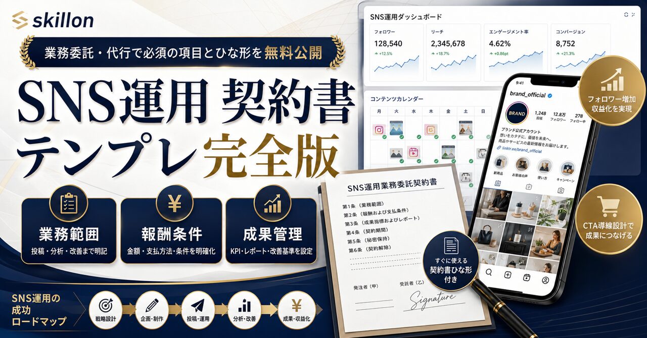 SNS運用 契約書 テンプレ完全版｜業務委託・代行で必須の項目とひな形を無料公開のアイキャッチ