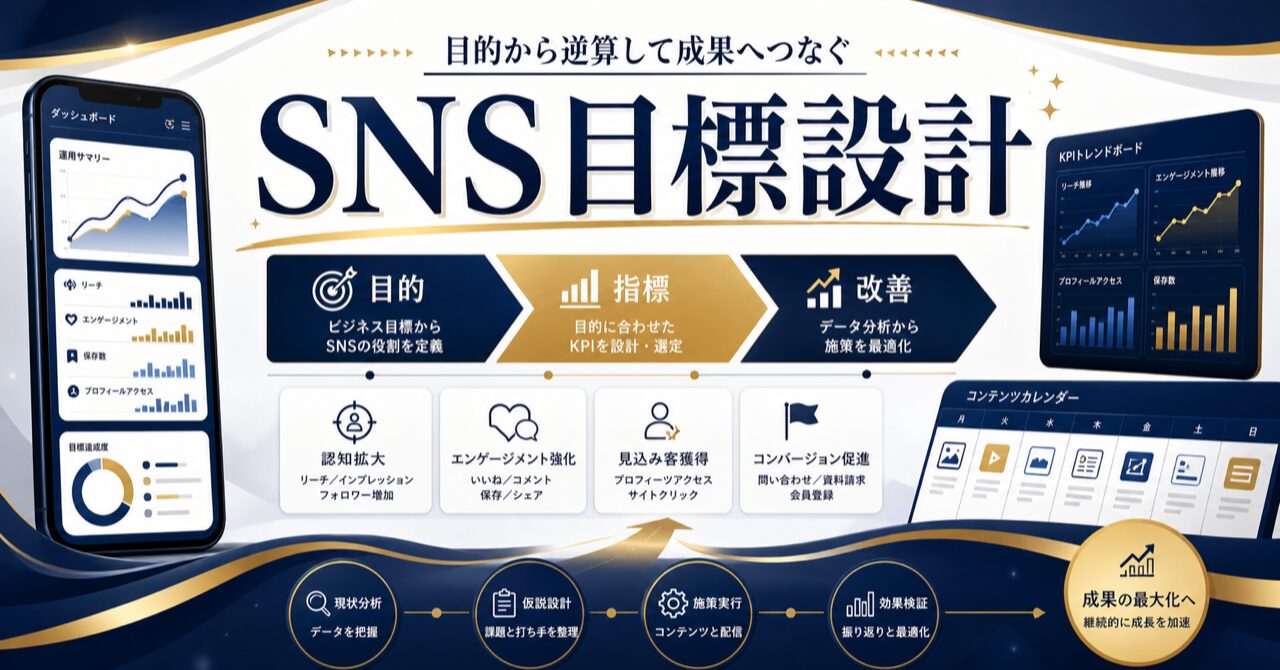 SNS運用のKPI設計完全ガイド｜目的別の指標設定と達成までの手順のアイキャッチ