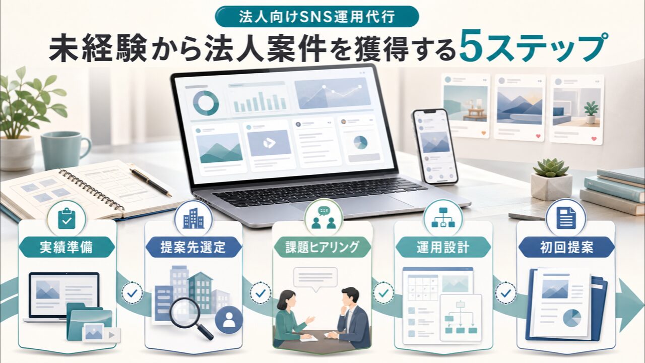 未経験からInstagram運用代行の法人案件を獲得する5ステップの図解