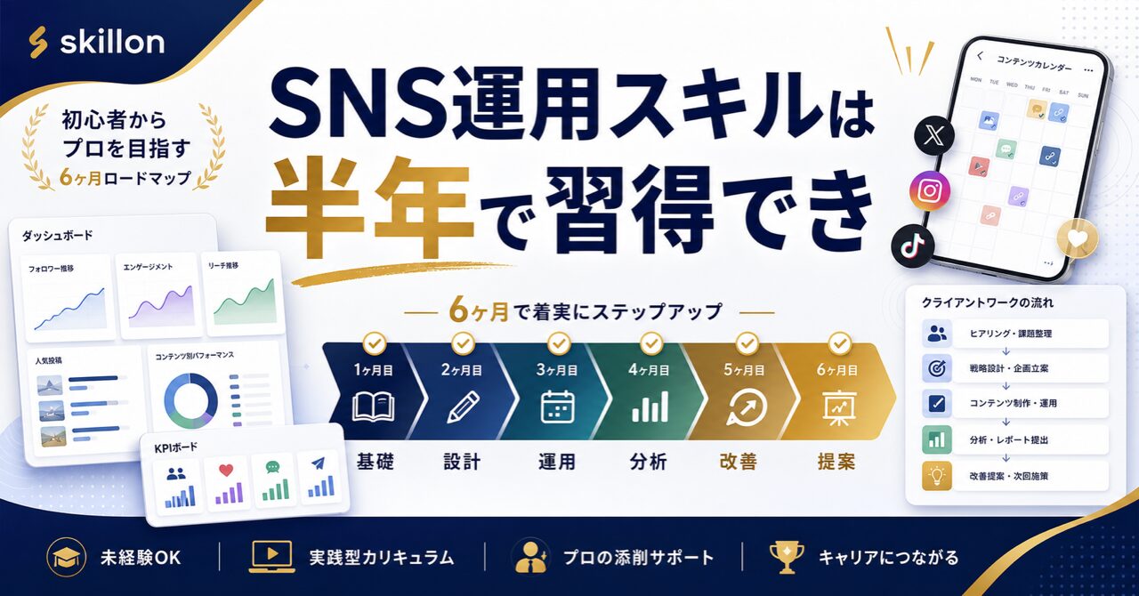 SNS運用スキルは半年で習得できる｜未経験からのロードマップ完全版のアイキャッチ
