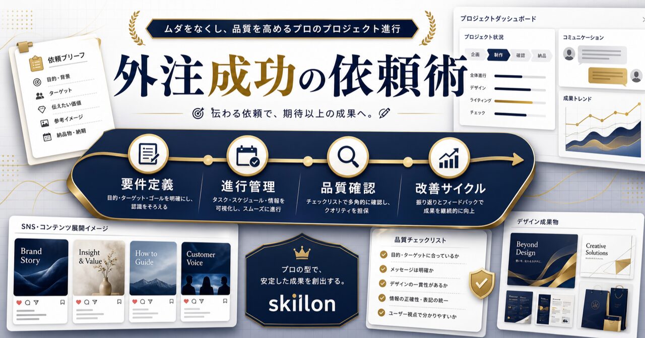 デザイン外注で成功するプロの依頼術｜コスト削減と品質向上を確実に実現するプロジェクト完全ガイドのアイキャッチ