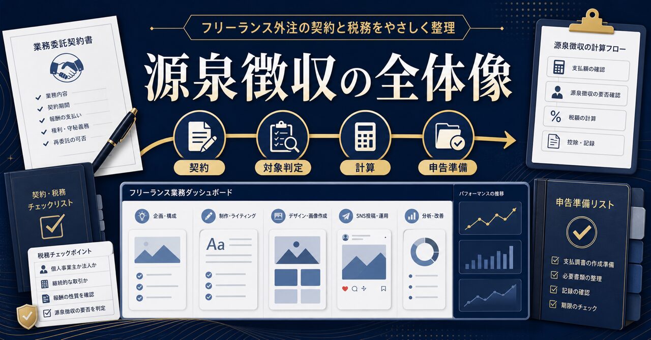 業務委託契約と源泉徴収の全体像を掴む!対象となるケースや計算方法をフリーランスが徹底解説のアイキャッチ