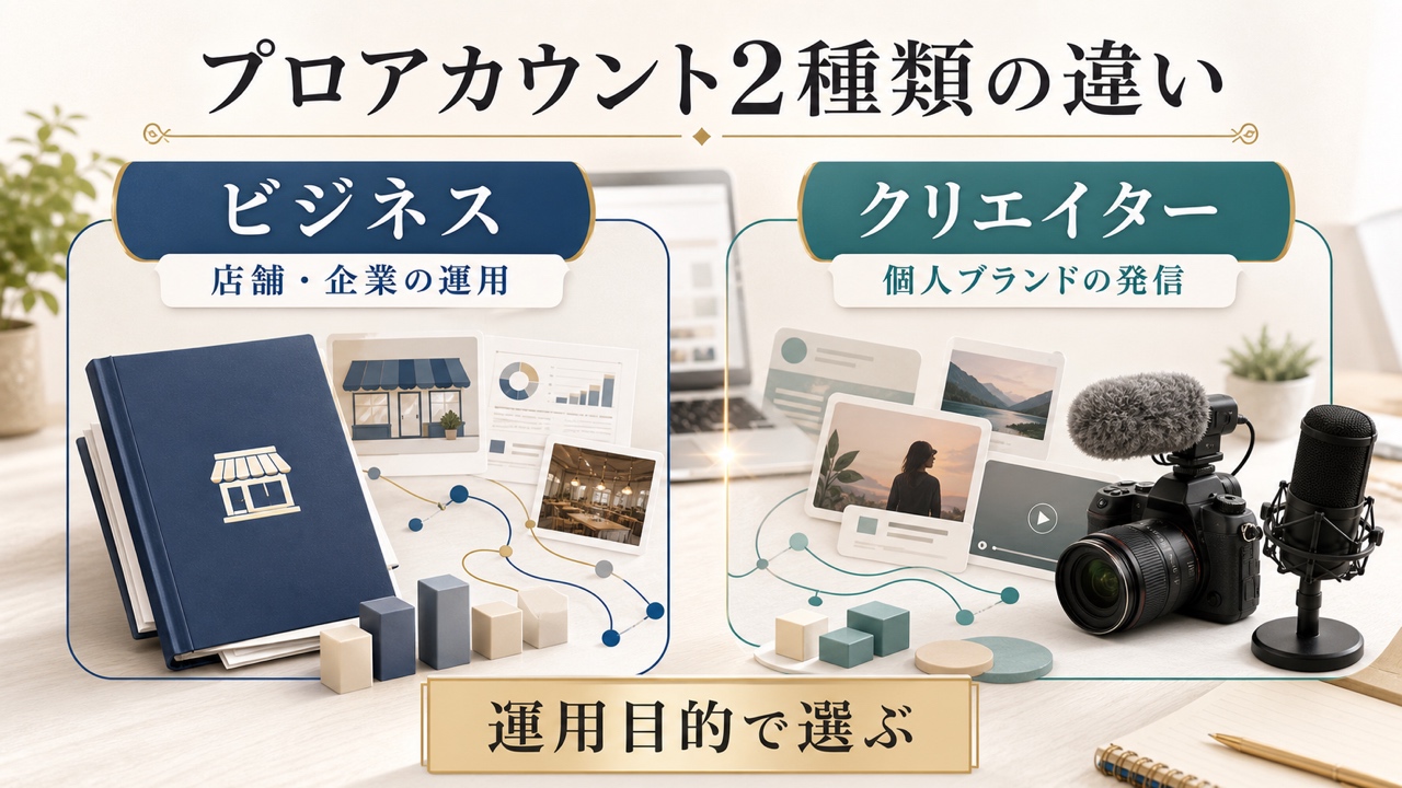 ビジネスアカウントとクリエイターアカウントの完全比較の図解