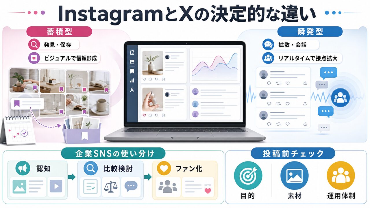 InstagramとX(旧Twitter)の決定的な違いとは?の図解