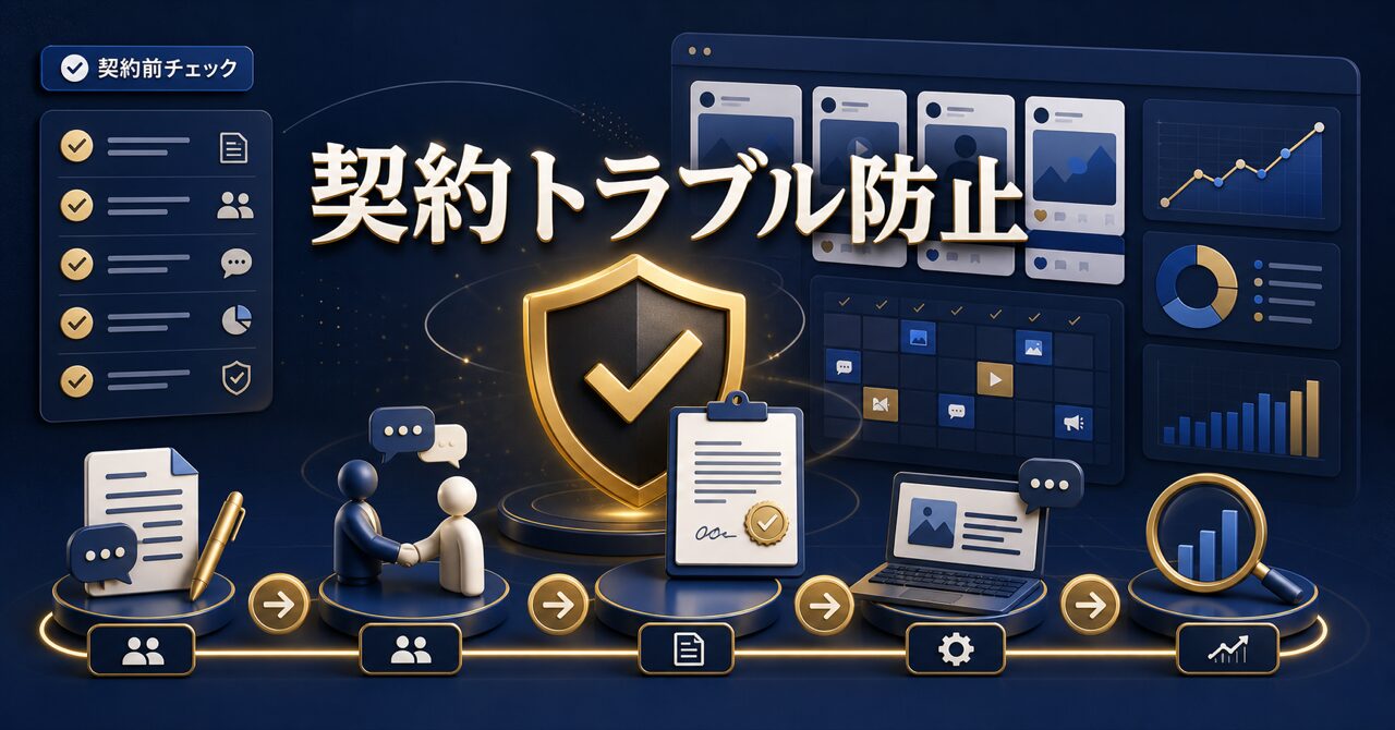 SNS運用代行の契約トラブル事例と対策｜クライアントとの問題を防ぐ方法のアイキャッチ