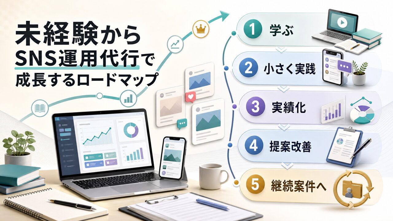 未経験からSNS運用代行フリーランスとして年収を上げるロードマップの図解